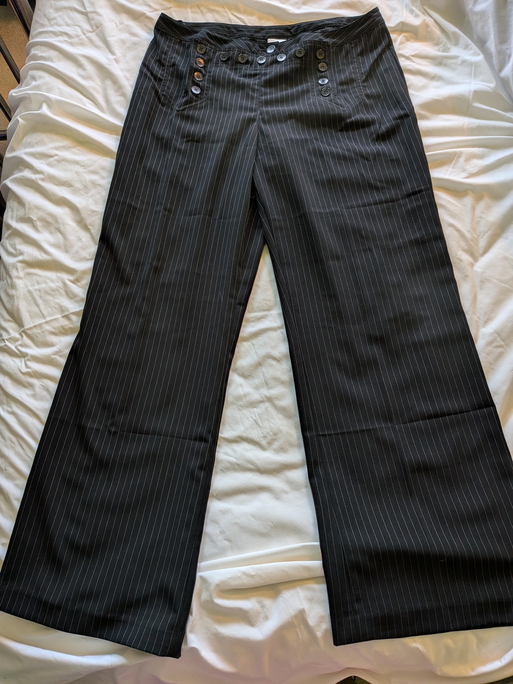 Black Pinstripe Wide-Leg Women's Dress Pants
